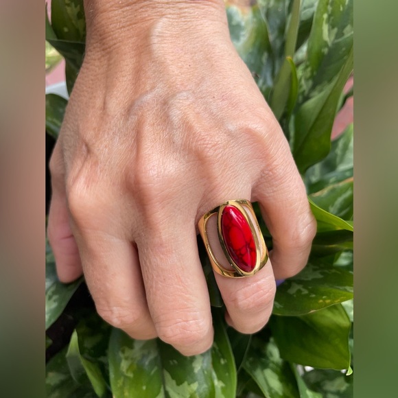 NWT Stainless Steel Gold enamel red Woman ring Size 8 - Picture 3 of 16